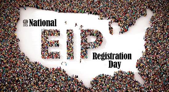 EIP registration day U.S. map with people surrounding map