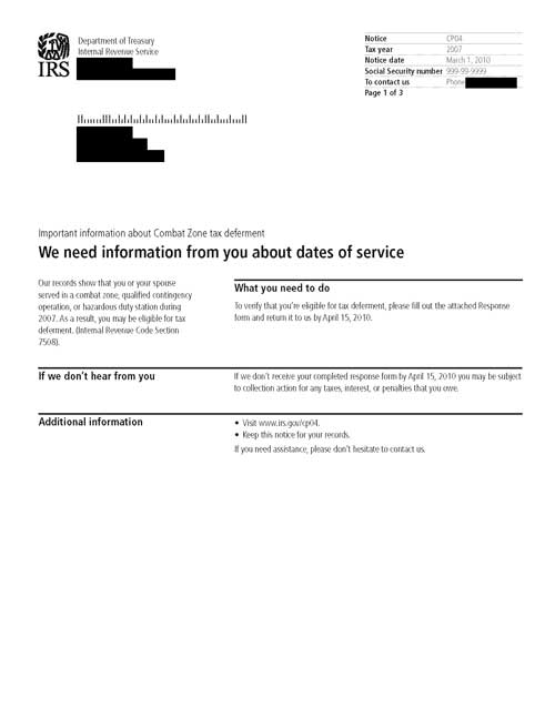 CP04 Notice (OTC Notice Project) - Page 1 Image of page 1 of a printed IRS CP04 Notice