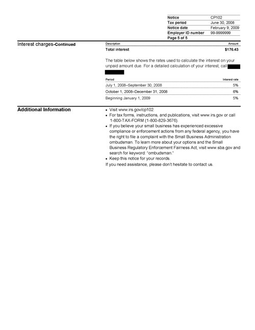 Image of page 5 of a printed IRS CP102 Notice