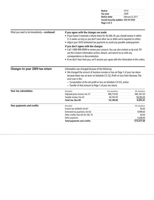 CP10 Notice (OTC Notice Project) - Page 2 Image of page 2 of a printed IRS CP10 Notice