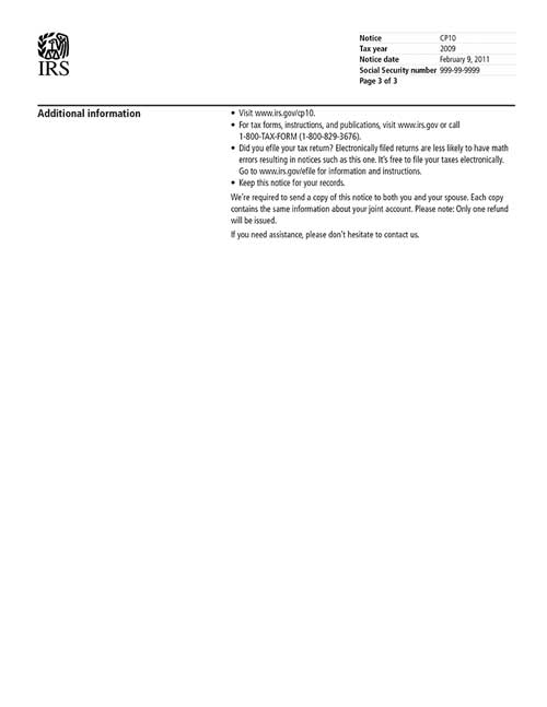 CP10 Notice (OTC Notice Project) - Page 3 Image of page 3 of a printed IRS CP10 Notice