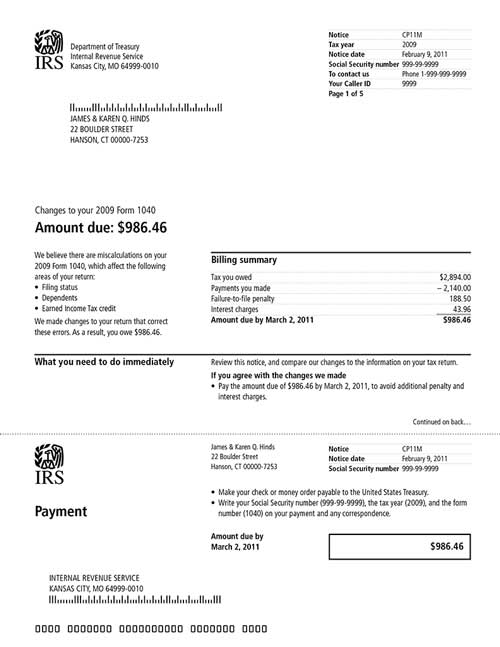 CP11M Notice (OTC Notice Project) - Page 1 Image of page 1 of a printed IRS CP11M Notice