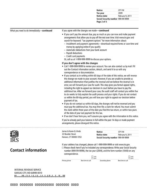 CP11M Notice (OTC Notice Project) - Page 2 Image of page 2 of a printed IRS CP11M Notice