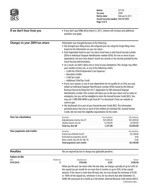 CP11M Notice (OTC Notice Project) - Page 3 Image of page 3 of a printed IRS CP11M Notice