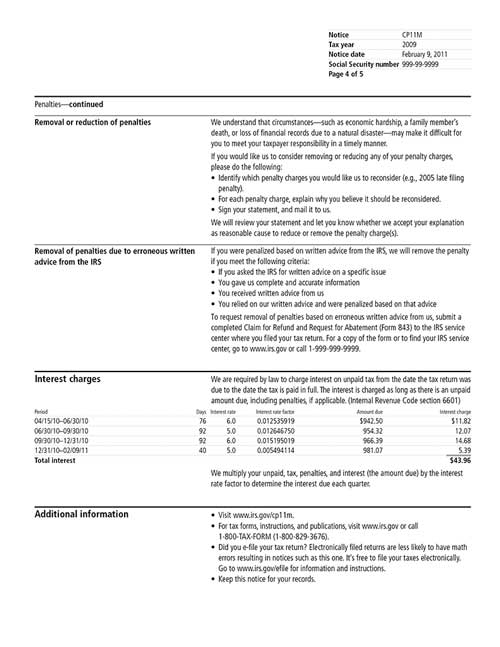 CP11M Notice (OTC Notice Project) - Page 4 Image of page 4 of a printed IRS CP11M Notice