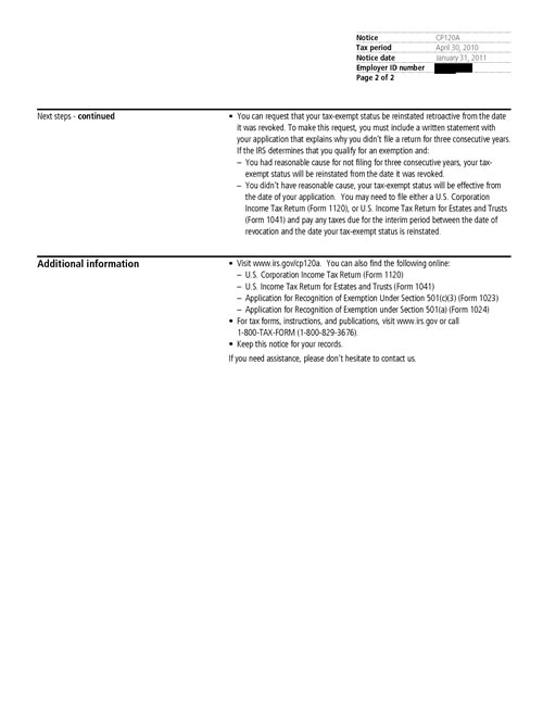 Image of page 2 of a printed IRS CP120A Notice