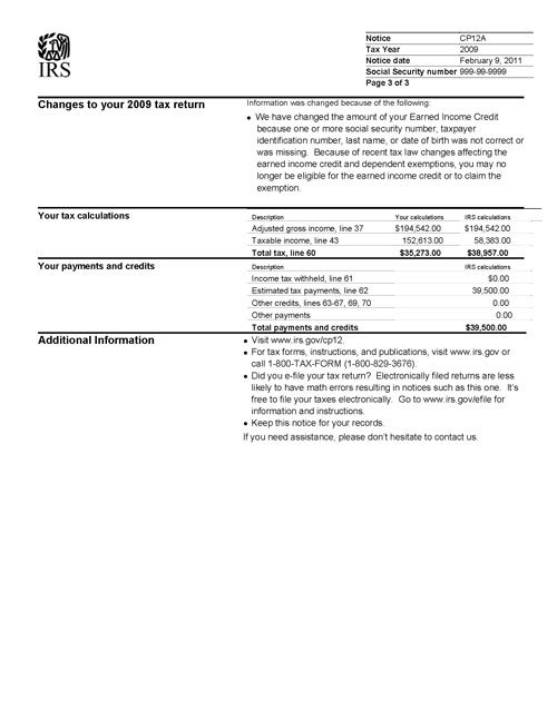 CP12A Notice (OTC Notice Project) - Page 3 Image of page 3 of a printed IRS CP12A Notice