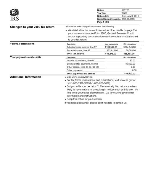 Image of page 3 of a printed IRS CP12E Notice