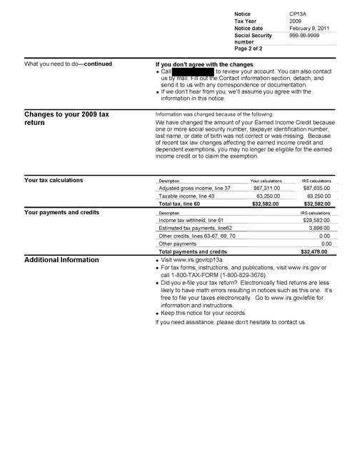 CP13A Notice (OTC Notice Project) - Page 2 Image of page 2 of a printed IRS CP13A Notice