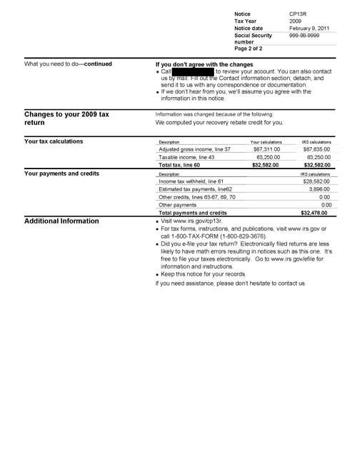 CP13R Notice (OTC Notice Project) - Page 2 Image of page 2 of a printed IRS CP13R Notice