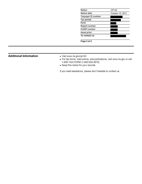 Image of page 2 of a printed IRS CP142 Notice