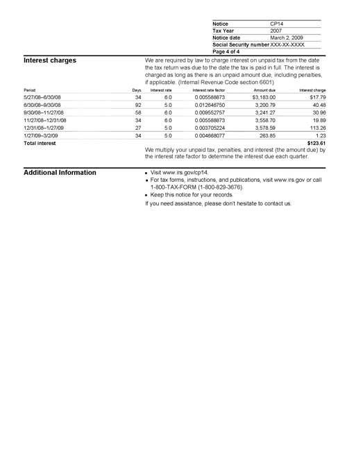 Image of page 4 of a printed IRS CP14 Notice