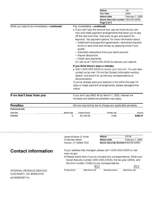 CP14I Notice (OTC Notice Project) - Page 2 Image of page 2 of a printed IRS CP14I Notice