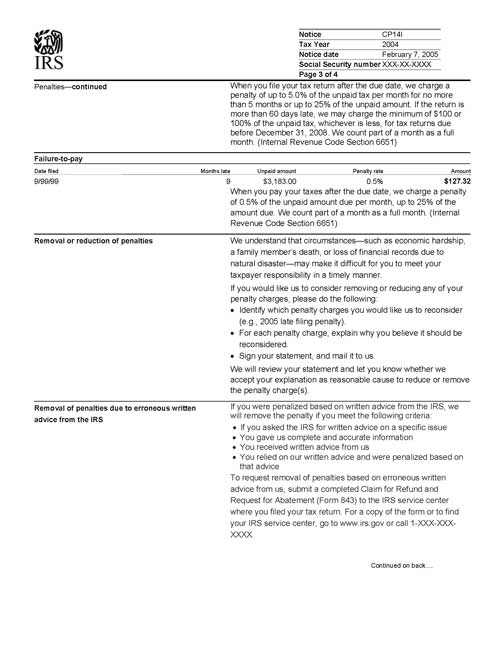 CP14I Notice (OTC Notice Project) - Page 3 Image of page 3 of a printed IRS CP14I Notice