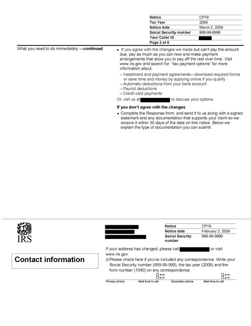 CP19 Notice (OTC Notice Project) - Page 2 Image of page 2 of a printed IRS CP19 Notice