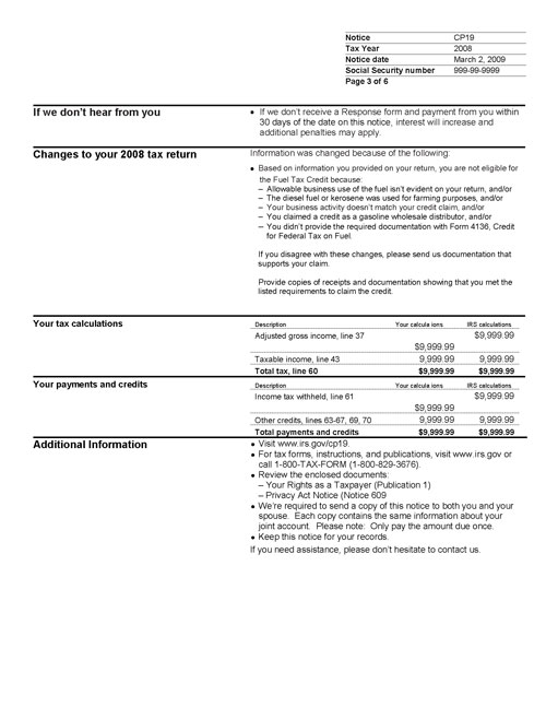 CP19 Notice (OTC Notice Project) - Page 3 Image of page 3 of a printed IRS CP19 Notice