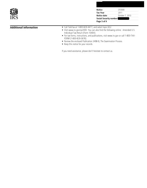 Image of page 5 of a printed IRS CP2000 Notice