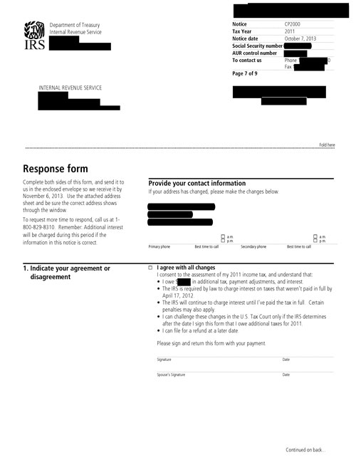 Image of page 6 of a printed IRS CP2000 Notice