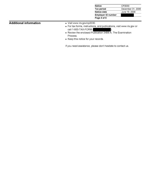 Image of page 4 of a printed IRS CP2030 Notice