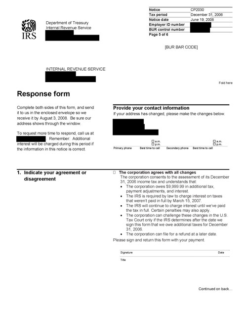 Image of page 5 of a printed IRS CP2030 Notice