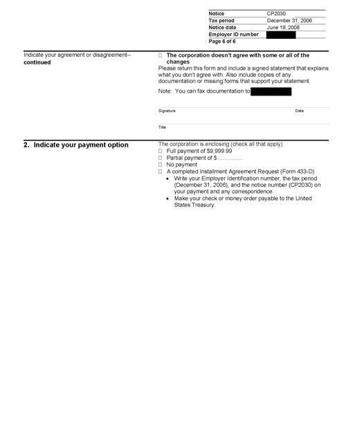 Image of page 6 of a printed IRS CP2030 Notice