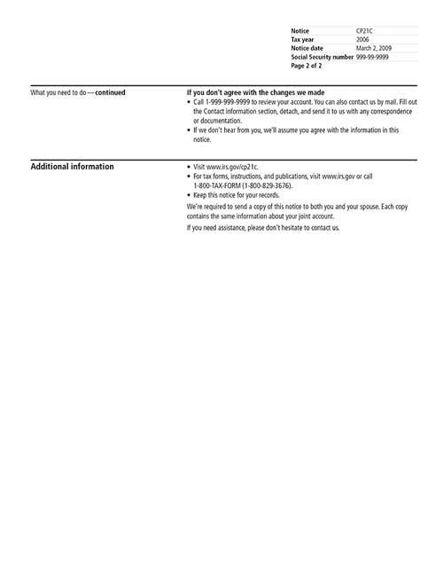CP21C Notice (OTC Notice Project) - Page 2 Image of page 2 of a printed IRS CP21C Notice