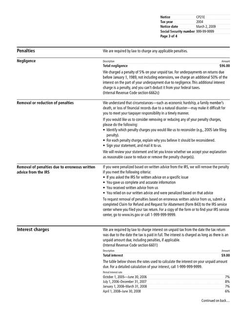 Image of page 3 of a printed IRS CP21E Notice