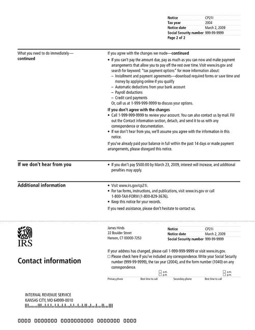 CP21I Notice (OTC Notice Project) - Page 2 Image of page 2 of a printed IRS CP21I Notice