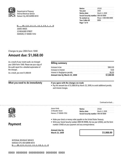 CP22E Notice (OTC Notice Project) - Page 1 Image of page 1 of a printed IRS CP22E Notice
