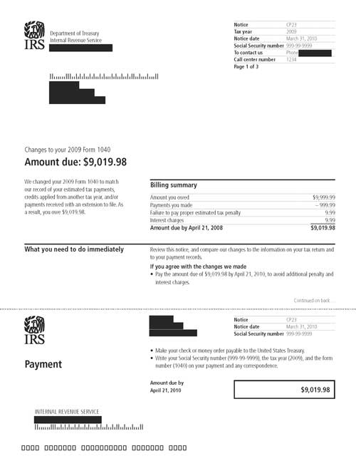 CP23 Notice (OTC Notice Project) - Page 1 Image of page 1 of a printed IRS CP23 Notice