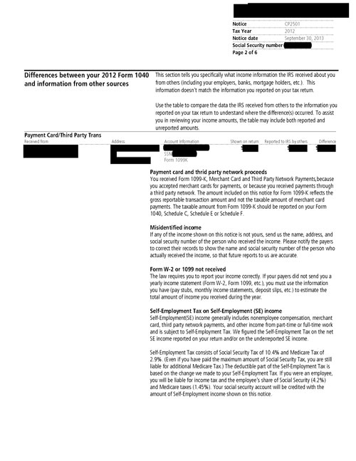 CP2501 Notice (OTC Notice Project) - Page 2 Image of page 2 of a printed IRS CP2057 Notice