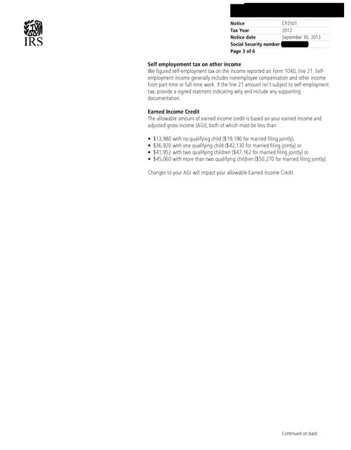 CP2501 Notice (OTC Notice Project) - Page 3 Image of page 3 of a printed IRS CP2057 Notice