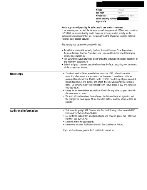 CP2501 Notice (OTC Notice Project) - Page 4 Image of page 4 of a printed IRS CP2057 Notice
