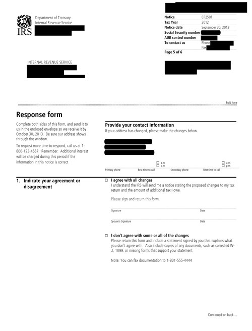 CP2501 Notice (OTC Notice Project) - Page 5 Image of page 5 of a printed IRS CP2057 Notice