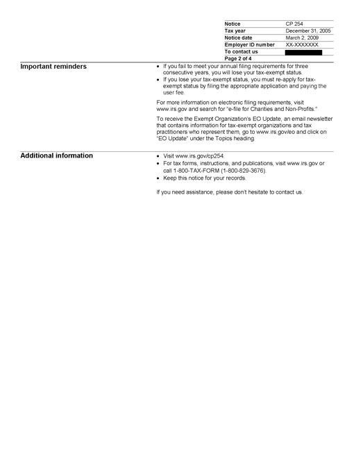 Image of page 2 of a printed IRS CP254 Notice