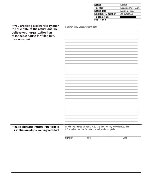 Image of page 4 of a printed IRS CP254 Notice