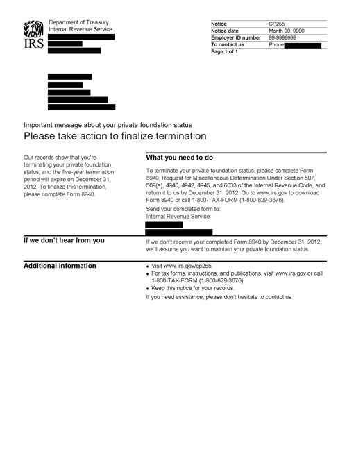 Image of page 1 of a printed IRS CP255 Notice