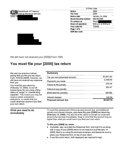 Image of page 1 of a printed IRS CP2566 Notice