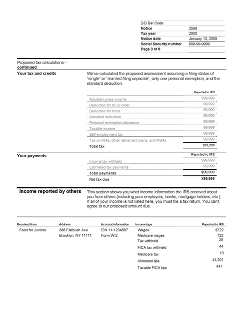 Image of page 3 of a printed IRS CP2566 Notice