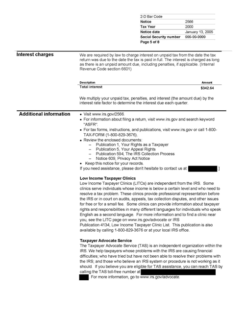Image of page 5 of a printed IRS CP2566 Notice