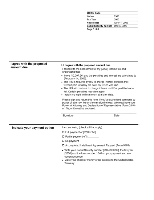 Image of page 8 of a printed IRS CP2566 Notice