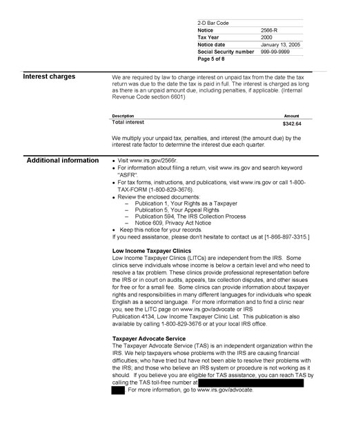 Image of page 5 of a printed IRS CP2566R Notice