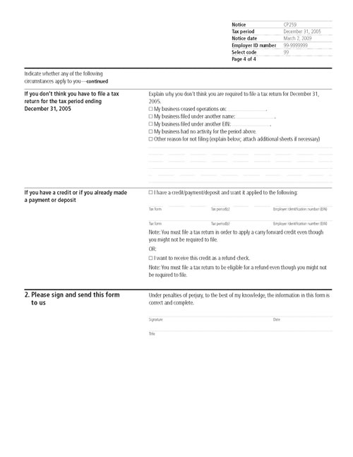 CP259 Notice (OTC Notice Project) - Page 4 Image of page 4 of a printed IRS CP259 Notice