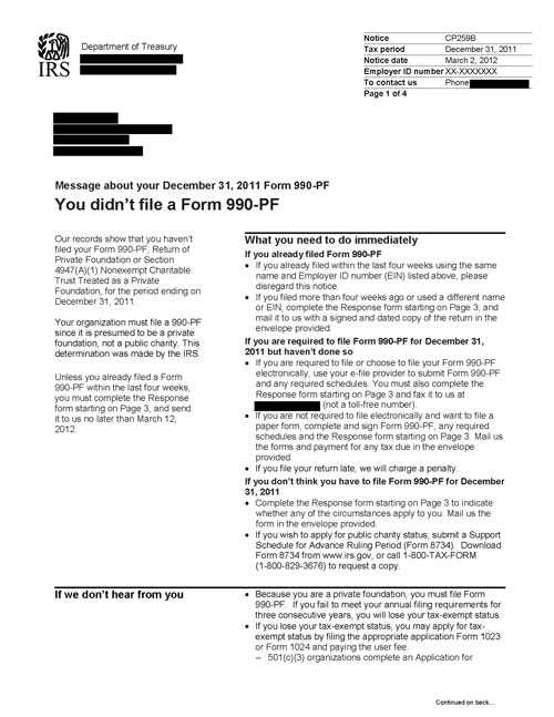 Image of page 1 of a printed IRS CP259B Notice