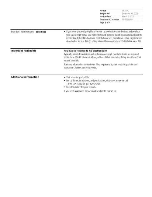 Image of page 2 of a printed IRS CP259C Notice