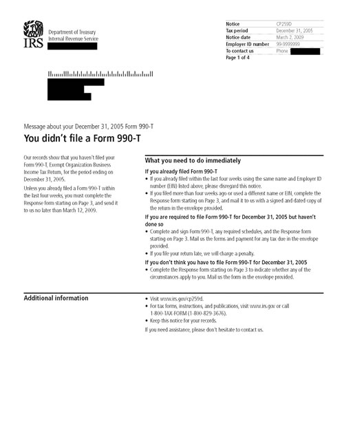 CP259D Notice (OTC Notice Project) - Page 1 Image of page 1 of a printed IRS CP259D Notice