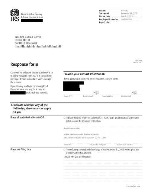 CP259D Notice (OTC Notice Project) - Page 3 Image of page 3 of a printed IRS CP259D Notice