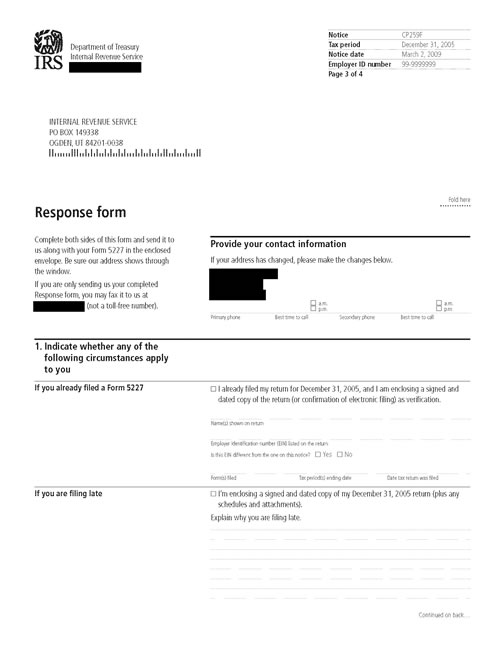 Image of page 3 of a printed IRS CP259F Notice