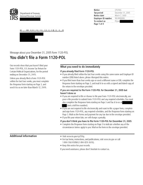 CP259G Notice (OTC Notice Project) - Page 1 Image of page 1 of a printed IRS CP259G Notice