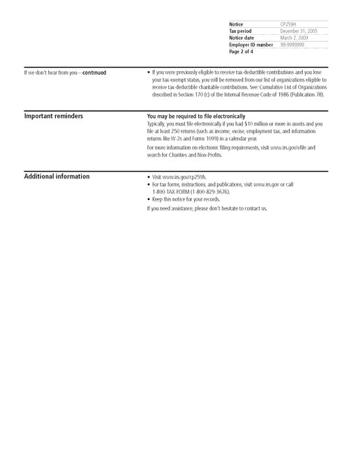 CP259H Notice (OTC Notice Project) - Page 2 Image of page 2 of a printed IRS CP259H Notice